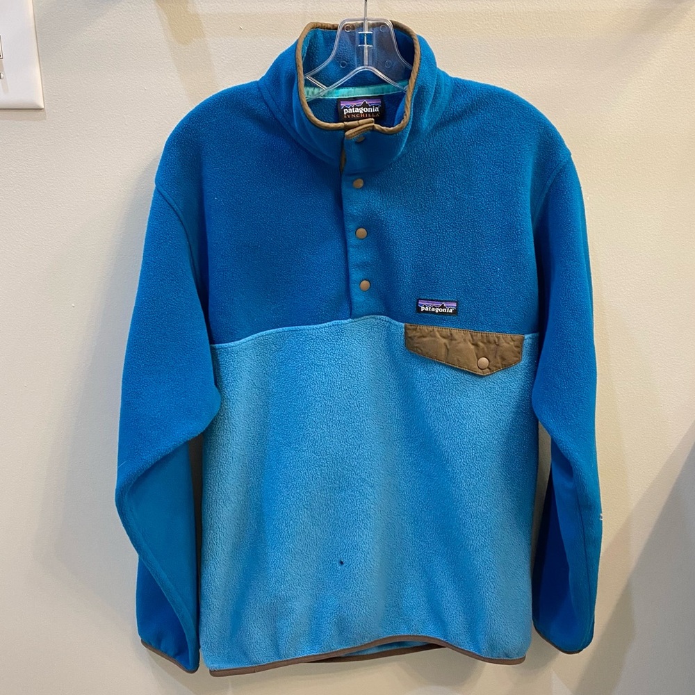 Patagonia Synchilla Snap-T Fleece Two Tone Aqua Blue Pullover M FLAWED